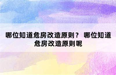 哪位知道危房改造原则？ 哪位知道危房改造原则呢